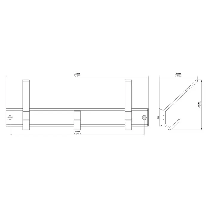 Siro Garderobenleiste 1674-320 - L x B x H: 320 x 113 x 86 mm, Anzahl Haken: 3 Stk. - Skizze
