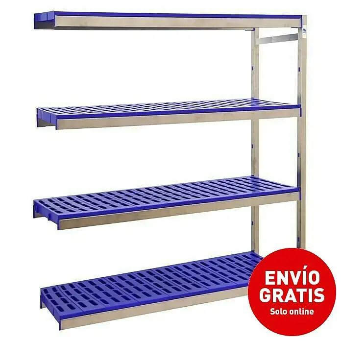 Simonrack Simoninox Estantería metálica Adicional - L x An x Al: 40 x 86 x 160 cm, Capacidad de carga: 180 kg/balda, Número de baldas: 4 ud., Inserción, Azul - Imagen de campaña