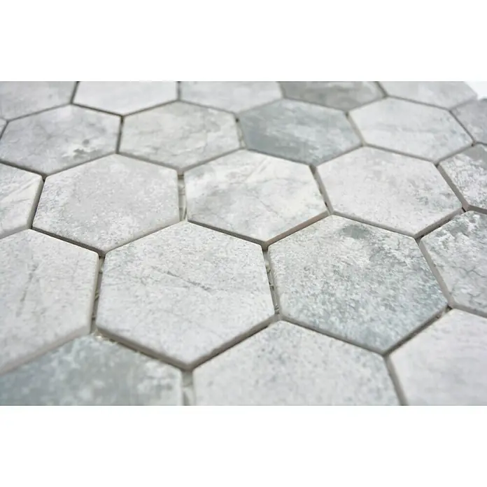 Mosaikfliese Hexagon HX CURIO ZLG - 32,5 x 28,1 cm, Grau, Matt - Detailaufnahme