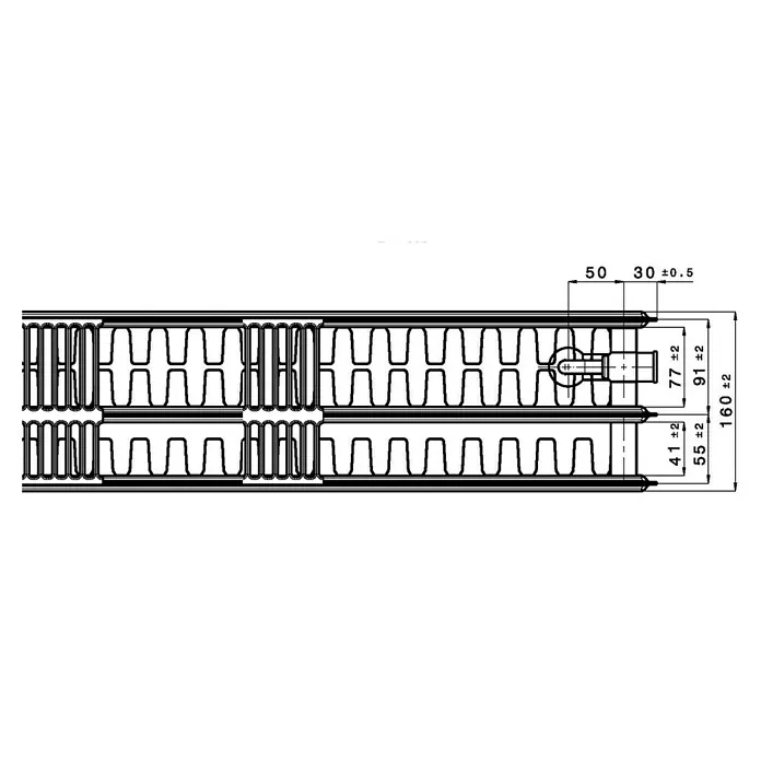 Universal-Flachheizkörper - B x H: 140 x 40 cm, 6-fach, Typ: 3K-33, 2.260 W - Skizze