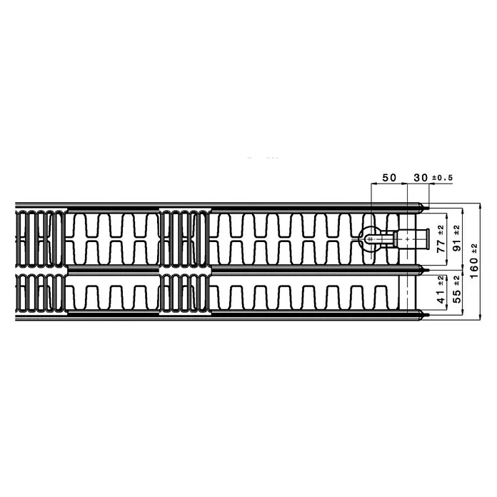 Universal-Planheizkörper - B x H: 140 x 30 cm, 6-fach, Typ: 3K-33, 1.922 W - Skizze
