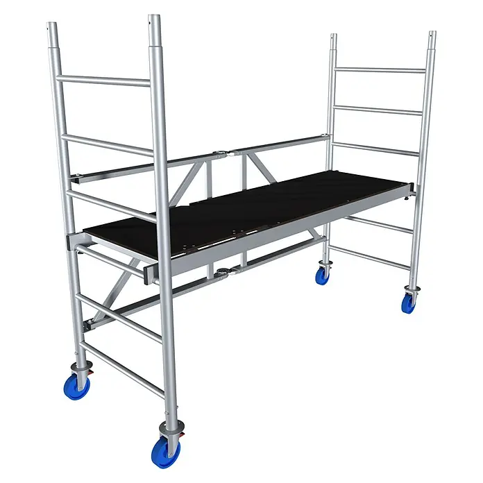 Krause ProTec XS Klappgerüst - Arbeitshöhe: 2,9 m, Bühnengröße: 2 x 0,6 m, Belastbarkeit Bühne: 200 kg - Diagonale Ansicht