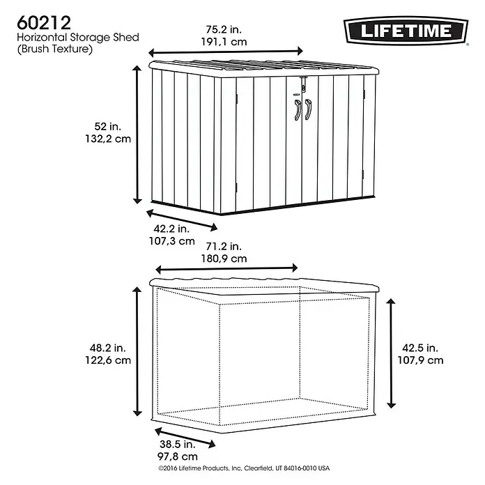 Lifetime Garten-Aufbewahrungsbox - L x B x H: 107 x 191 x 123 cm, Dunkelgrau, Kunststoff - Skizze