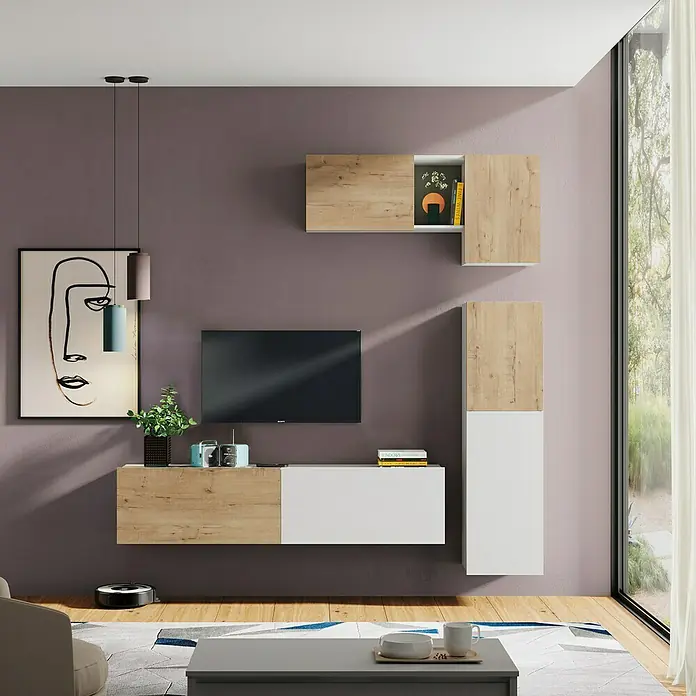 Muebles Pitarch Conjunto mueble de salón Nilo - L x An x Al: 40,5 x 180 x 42 cm, Blanco/Roble - Foto ambiente