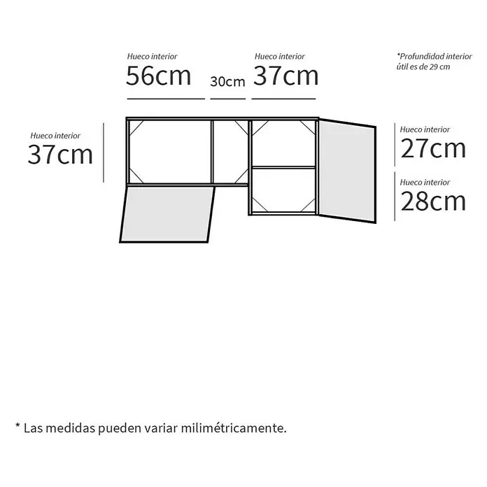 Muebles Pitarch Conjunto mueble de salón Nilo - L x An x Al: 32 x 130 x 60 cm, Blanco/Roble - Dibujo técnico