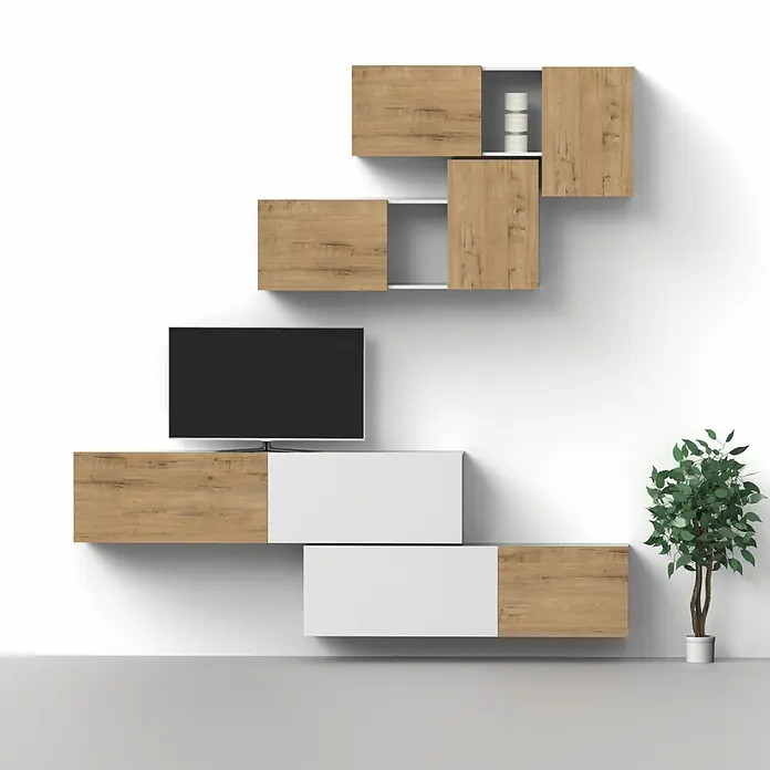 Muebles Pitarch Conjunto mueble de salón Nilo - L x An x Al: 40,5 x 180 x 42 cm, Blanco/Roble - Foto ambiente