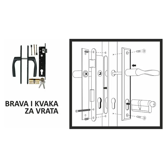 Polbram Kvaka za vrata - 8 x 8 x 23 cm, Crne boje - Skica