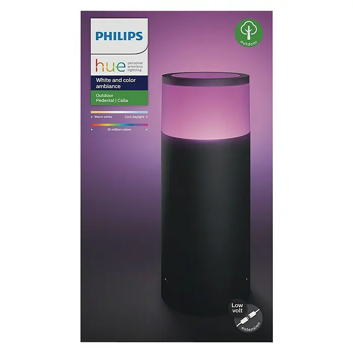 Philips Hue LED-Sockelleuchte Calla Erweiterung - 8 W, Anthrazit, L x B x H: 10,4 x 10,4 x 25,2 cm - Vorderansicht
