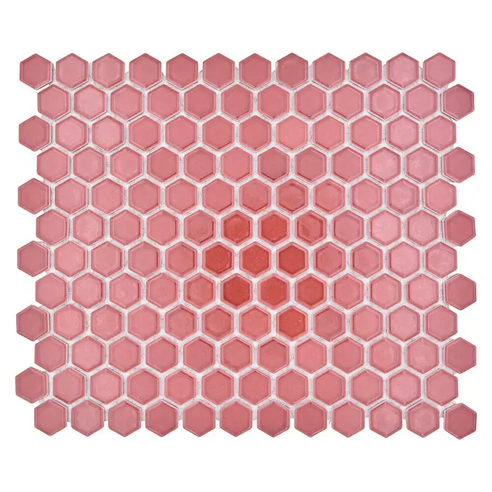Mosaikfliese Hexagon Uni HX 240 - 26 x 30 cm, Bordeaux, Glänzend - Vorderansicht