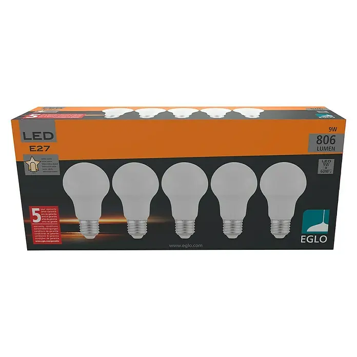Eglo LED-Leuchtmittel-Set - E27, 9 W, A60, 806 lm, 5 Stk. - Vorderansicht