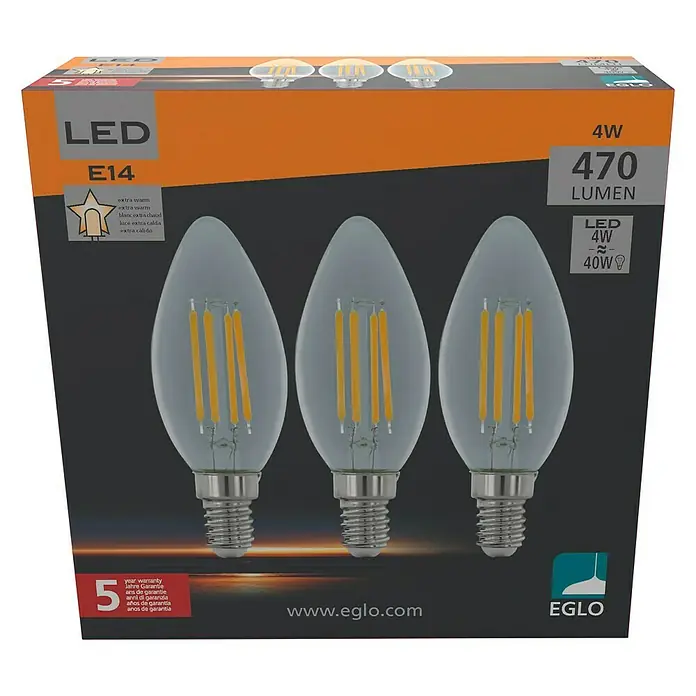 Eglo LED-Leuchtmittel-Set - E14, 4 W, C35, 470 lm - Vorderansicht