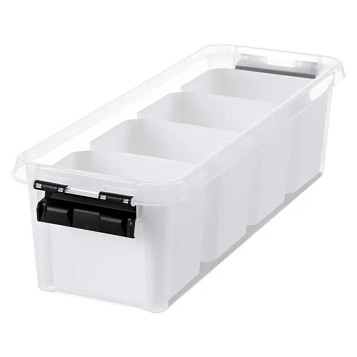 SmartStore Aufbewahrungsbox ClipBox - L x B x H: 38 x 14 x 11 cm, Kunststoff, Transparent - Diagonale Ansicht