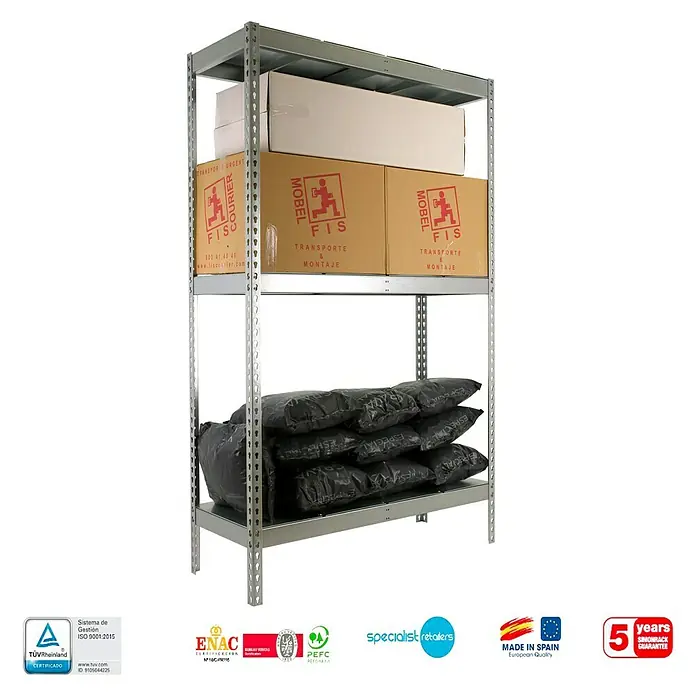 Simonrack Ecoforte Estructura de estantería Metal - L x An x Al: 45 x 150 x 200 cm, Capacidad de carga: 400 kg/balda, Número de baldas: 3 ud., Galvanizado