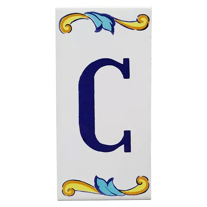 Azulejo de gres Letra C - 7,5 x 15 cm, Blanco, Azul, Amarillo, Brillante