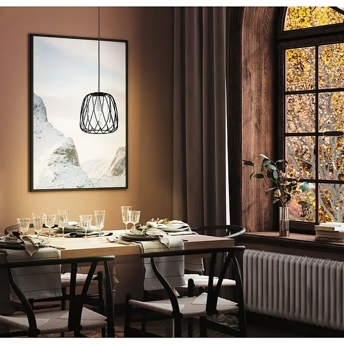 Eglo Lámpara colgante redonda Floresta - 40 W, Ø x Al: 19,5 x 110 cm, Negro, E27 - Foto ambiente