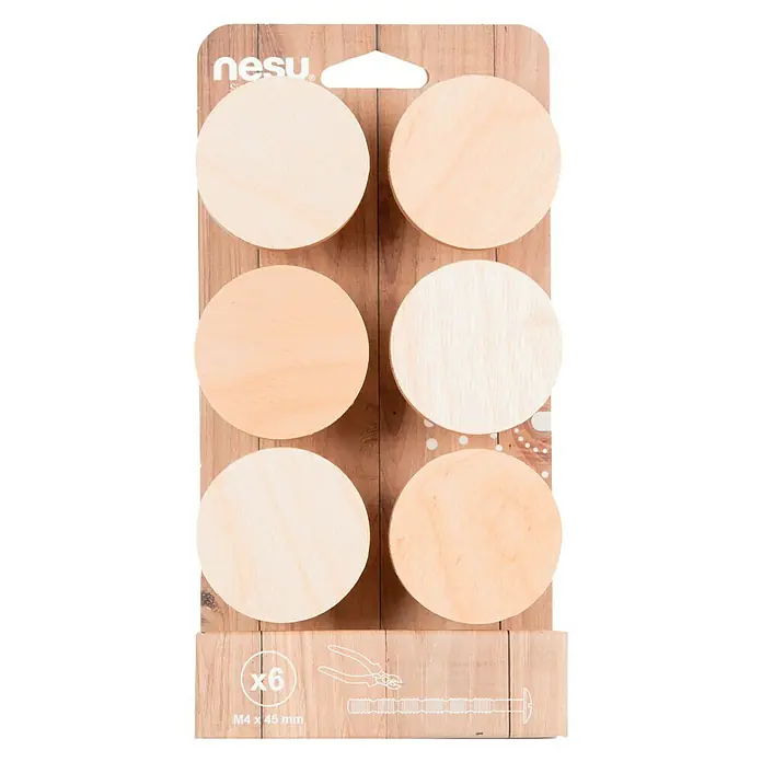 Nesu Pomo para muebles Círculo arena 6 uds. - Ø x Al: 80 x 27 mm, Madera