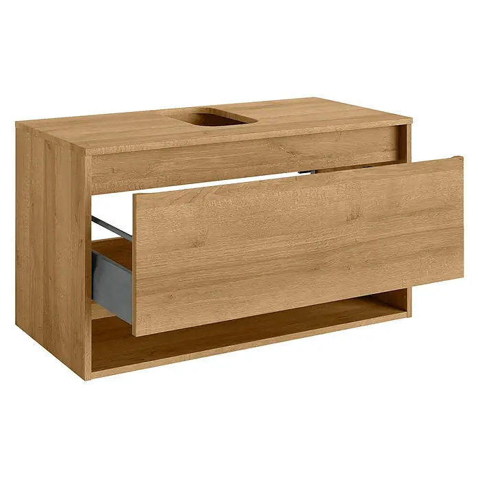 Waschtischunterschrank Natura - L x B x H: 93,4 x 45,5 x 52,3 cm, Ast-Eiche Dekor, Holzoptik - Diagonale Ansicht