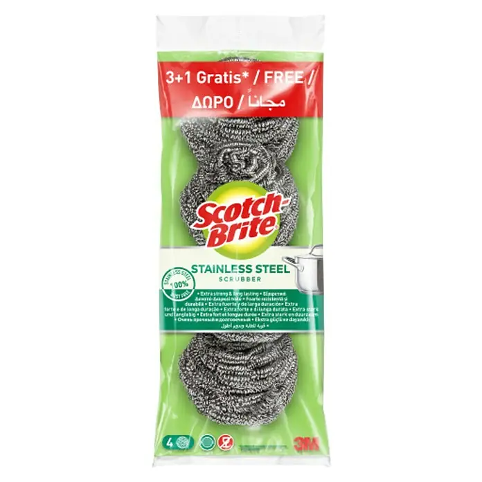 3M Scotch Brite Estropajo de bola metálico Spirals - Acero inoxidable, 4 uds. - Vista frontal