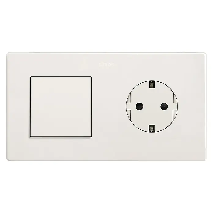 Simon 270 Combinación de interruptores + enchufe - Blanco, En pared, IP20 - Vista frontal