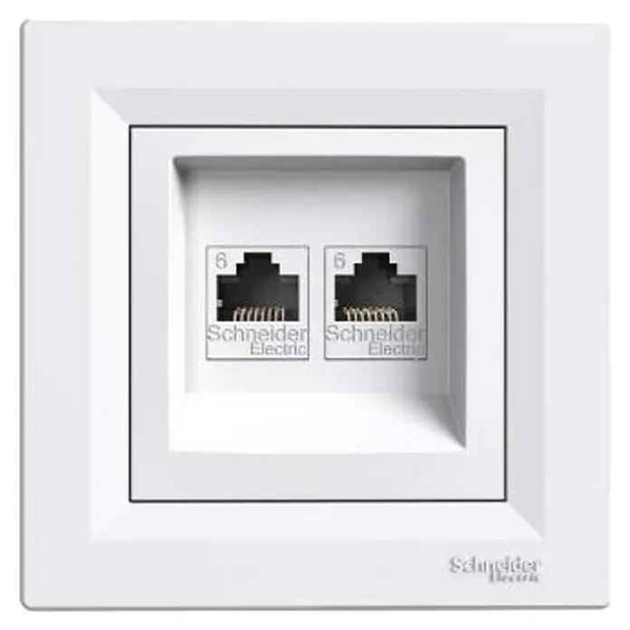 Schneider Electric Dvostruka mrežna utičnica Asfora - Bijele boje, RJ45, Vrsta priključka: CAT6 - Pogled sprijeda