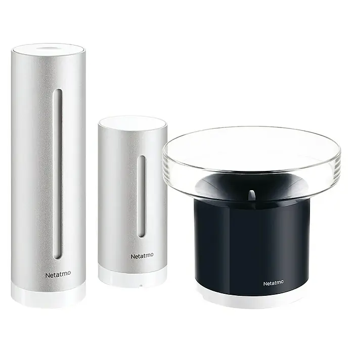 Netatmo Estación meteorológica con pluviómetro inteligente - Pack módulo interior + pluviómetro inteligente - Vista angular