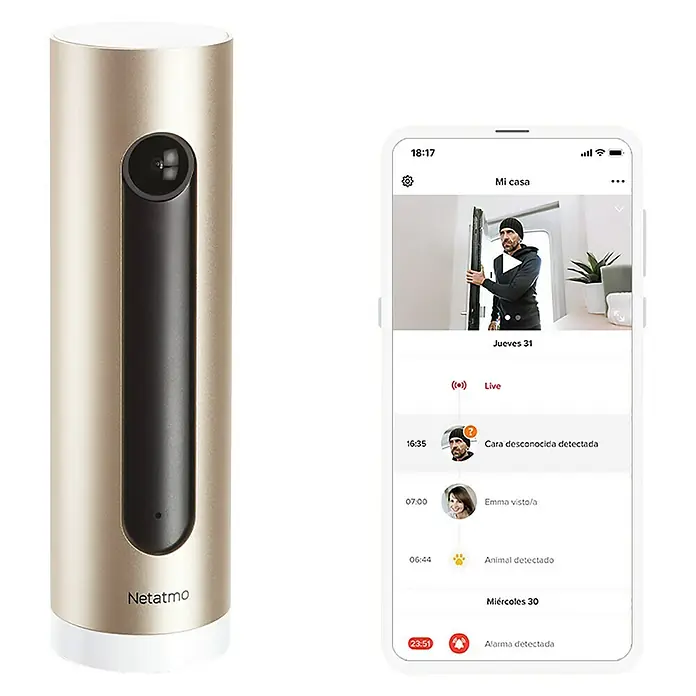 Netatmo Cámara para interior Welcome - 1.920 x 1.080 píxeles (Full HD), Ø x Al: 4,5 x 15,5 cm - Vista frontal
