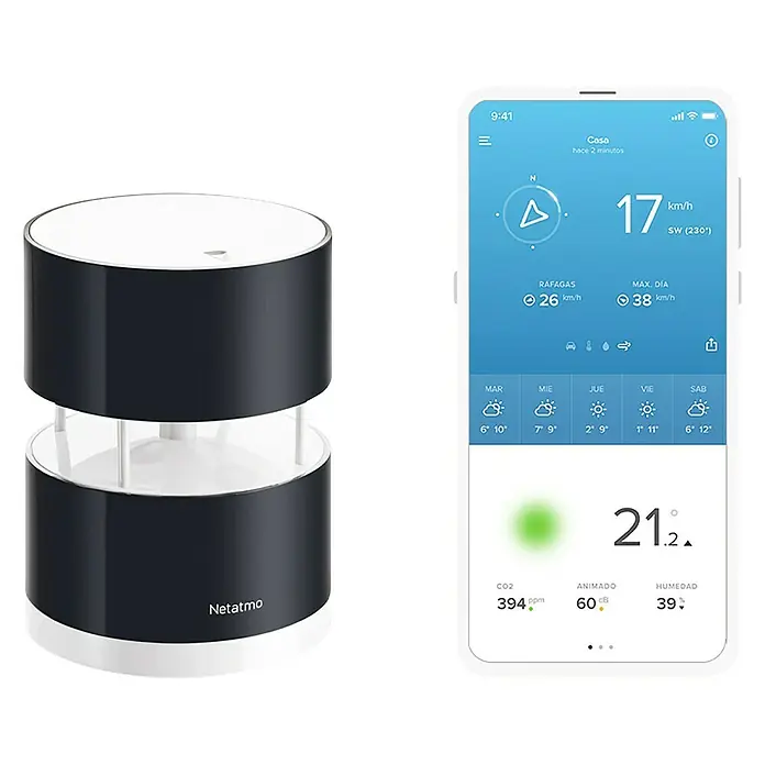 Netatmo Anemómetro - Funciona con pilas, Diámetro: 8,5 cm, Negro - Vista frontal