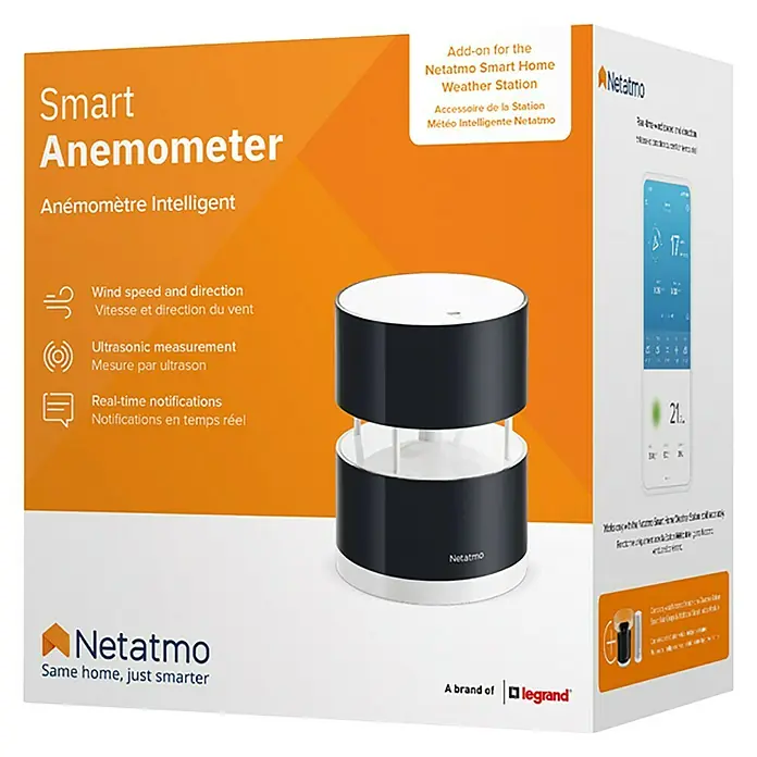 Netatmo Anemómetro - Funciona con pilas, Diámetro: 8,5 cm, Negro - Vista angular