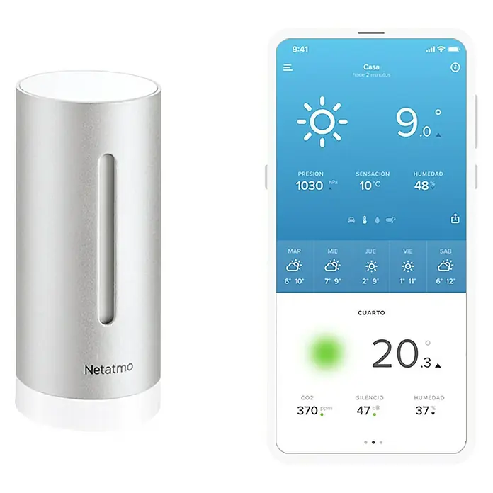 Netatmo Higrómetro módulo interior adicional - Funciona con pilas, Plateado, Ø x Al: 4,5 x 15,5 cm - Vista frontal