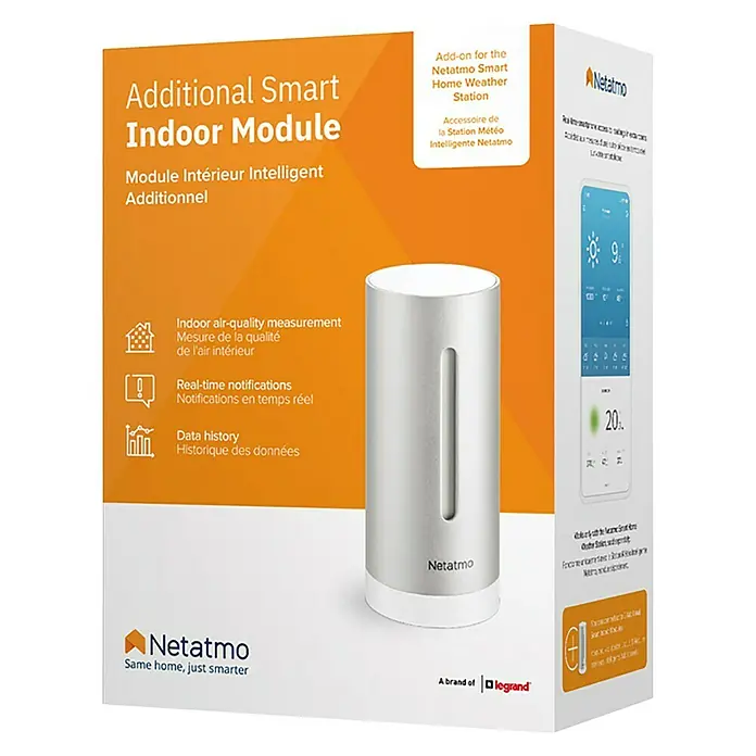 Netatmo Higrómetro módulo interior adicional - Funciona con pilas, Plateado, Ø x Al: 4,5 x 15,5 cm - Vista angular