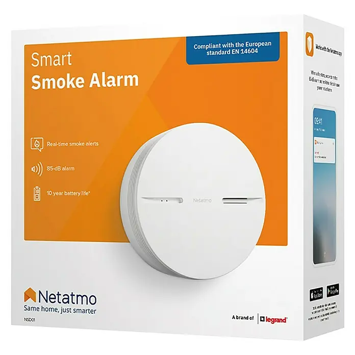 Netatmo Detector de humo inteligente - Diámetro: 11,5 cm, Duración de batería: 10 años, Señal de alarma: 85 dB - Vista angular