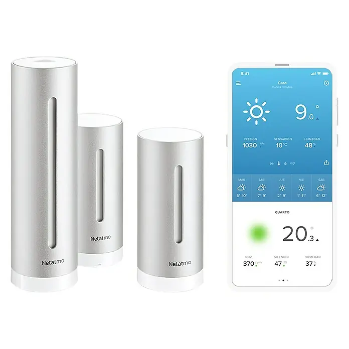 Netatmo Estación meteorológica inalámbrica con módulo interior - Indicador de medición digital, Plateado, 4,5 x 4,5 x 15,5 cm - Vista frontal