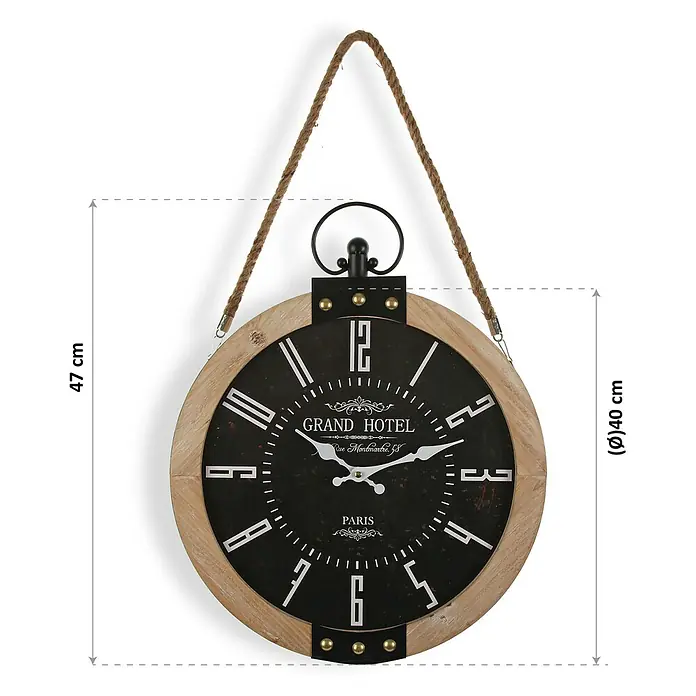 Reloj de pared redondo Grand Hotel - Negro/Marrón, Diámetro: 40 cm - Dibujo técnico