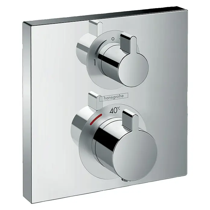 Hansgrohe Válula termostática de montaje enrasado Ecostat - Cuadrado, Cromo, Brillante - Vista angular