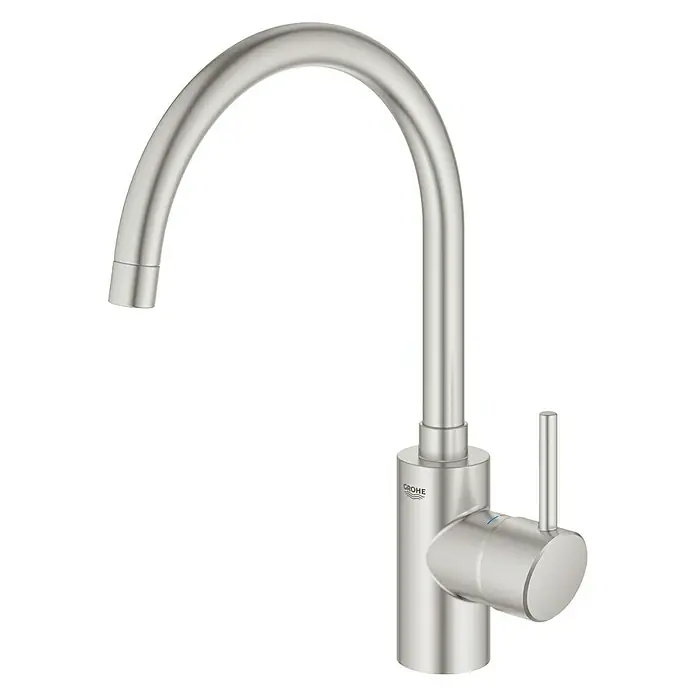 Grohe Concetto Spültischarmatur - Edelstahl, Satiniert, Hoher Auslauf - Linke Seitenansicht