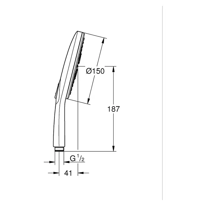 Grohe Teleducha Vitalio SmartActive Cube - Número de funciones: 3 ud., Blanco/Cromo - Dibujo técnico