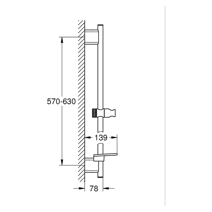 Grohe Barra de ducha Vitalio SmartActive - Altura: 63 cm, Cromo - Dibujo técnico