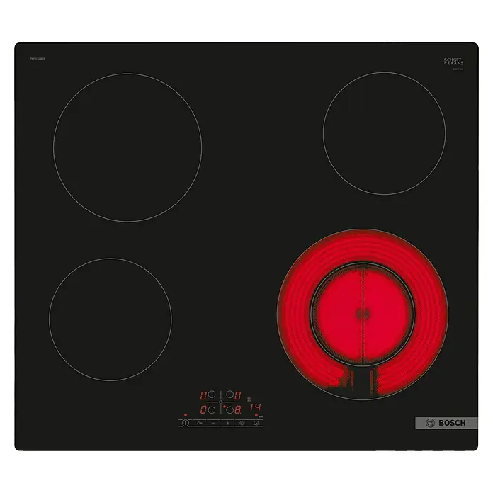 Bosch Placa de cocción vitrocerámica PKF611BB8E - Zonas de cocción: 4 ud., Eléctrico, Indicador de calor residual - Vista superior