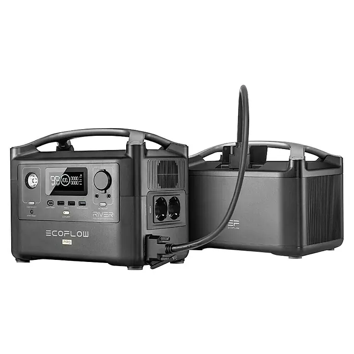 EcoFlow Akku River Pro - 720 Wh, Schwarz/Grau - Diagonale Ansicht