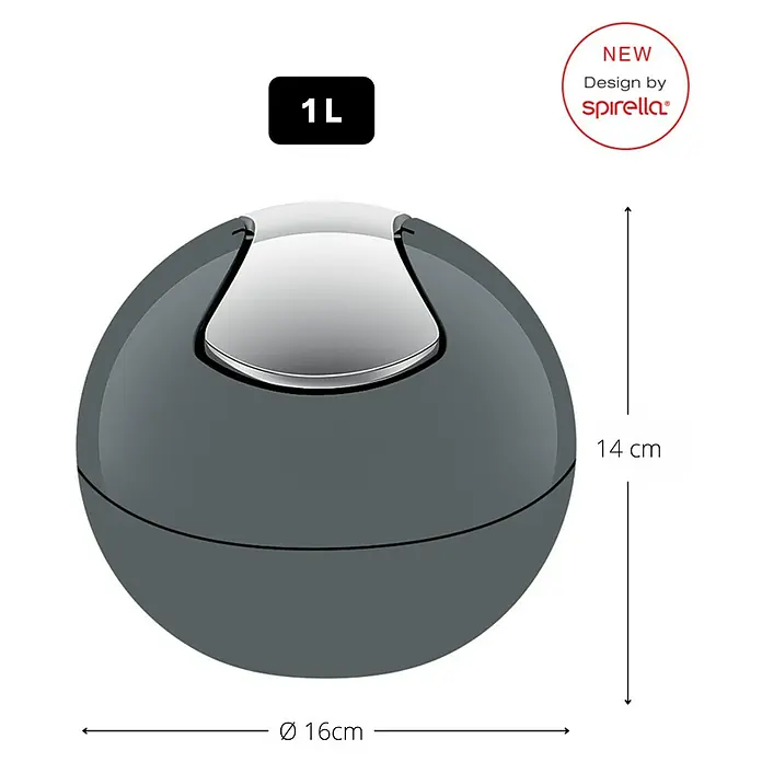Spirella Kosmetikeimer Bowl - Fassungsvermögen: 1 l, Polypropylen, Grau, Glänzend - Skizze