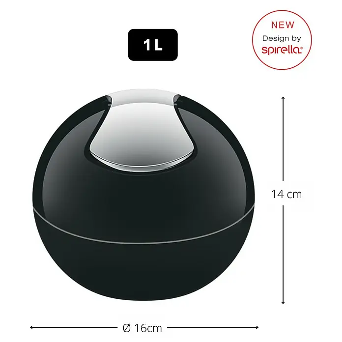 Spirella Kosmetikeimer Bowl - Fassungsvermögen: 1 l, Polypropylen, Schwarz, Glänzend - Skizze