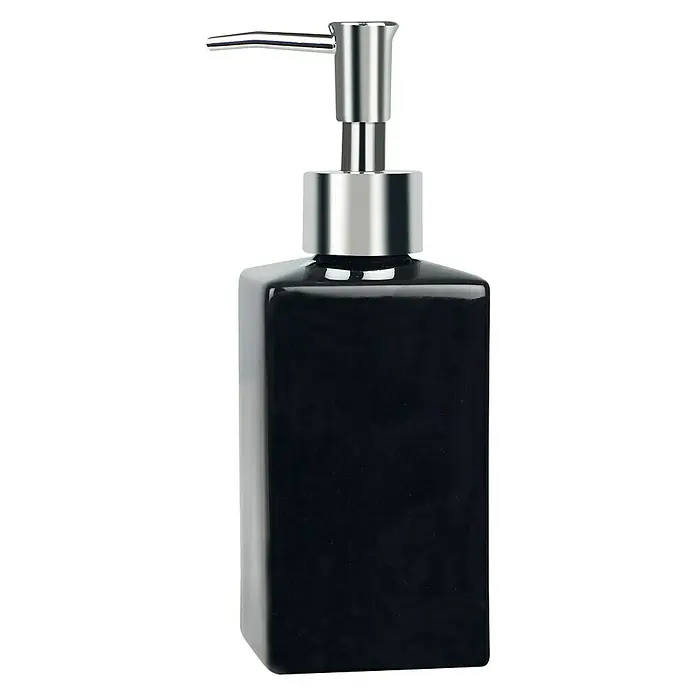 Spirella Seifenspender Quadro - 300 ml, Porzellan, Schwarz - Linke Seitenansicht
