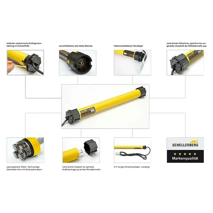Schellenberg Rohrmotor Maxi Standard - Max. Rollladenfläche: 8,5 m² bei Kunststoffrollläden, Einbaulänge: 500 mm, Zugkraft: 34 kg - Informationsansicht