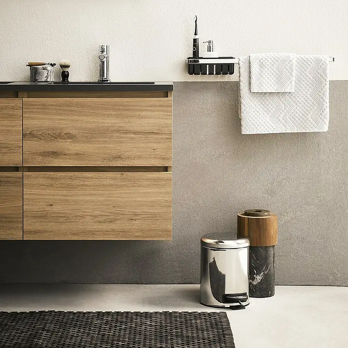 Sealskin Badkamermat Woodblock - 90 x 52 cm, Zwart, Teak - Sfeeropname
