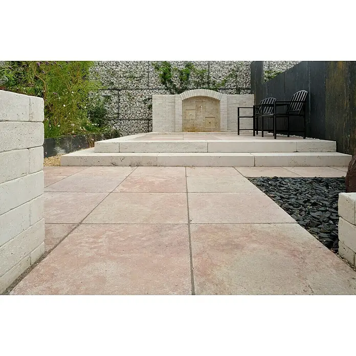 Blockstufe Travertin Antik - L x B x H: 20 x 10 x 5 cm, Travertin, Beige - Stimmungsaufnahme