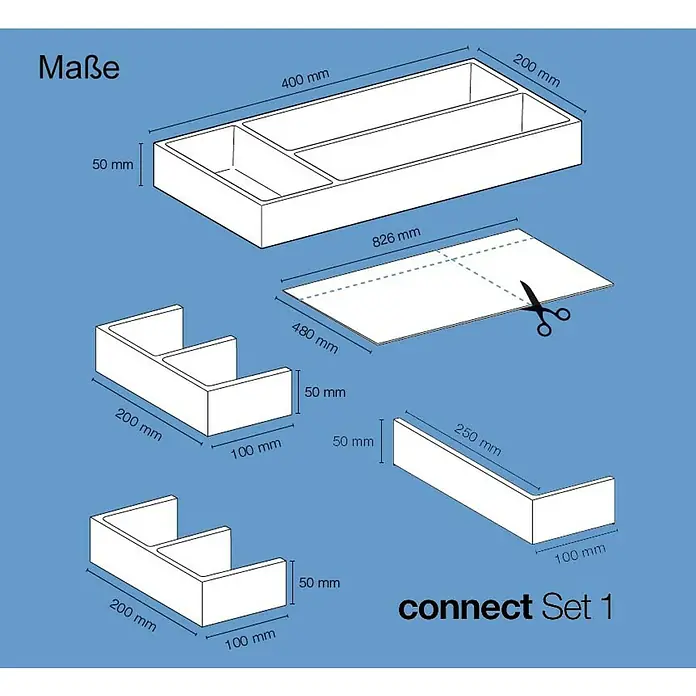 essensa Schubladeneinsatz-Set Connect - Kunststoff, Dunkelgrau - Skizze