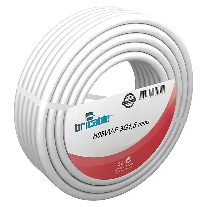 Bricable Cable unipolar Fase - H05VV-F3G1,5, 100 m, Blanco