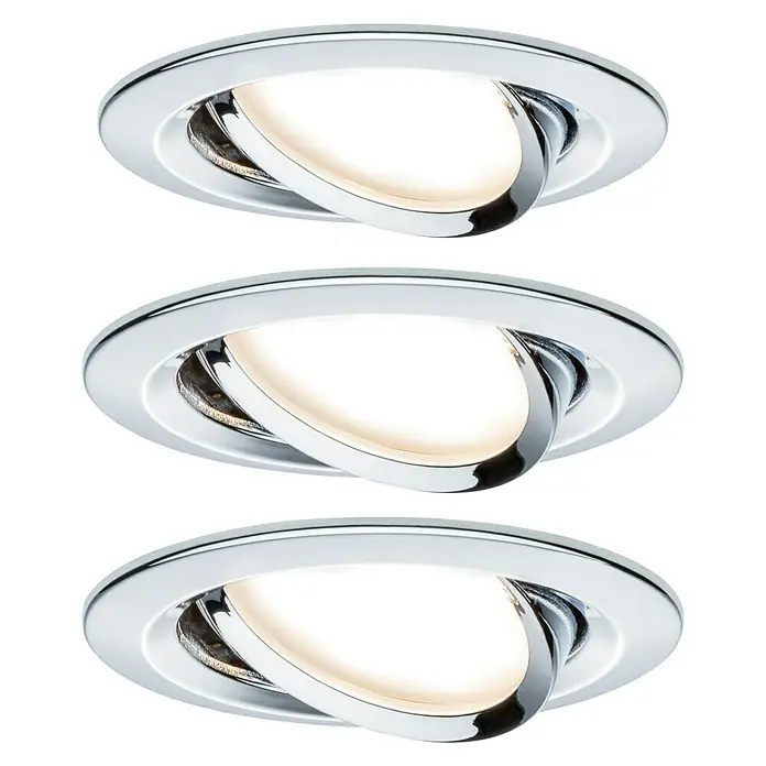 Paulmann LED-Einbauleuchten-Set Nova - 6,5 W, Chrom, 3 Stk., Warmweiß, Durchmesser: 8,4 cm - Vorderansicht
