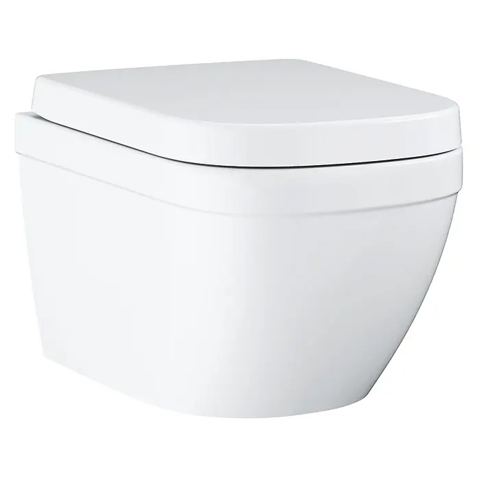 Grohe Euro Ceramic Hangend toiletset - Zonder spoelrand, Spoelvorm: Diep, Uitlaat toilet: Horizontaal, Wit - Diagonaal zicht