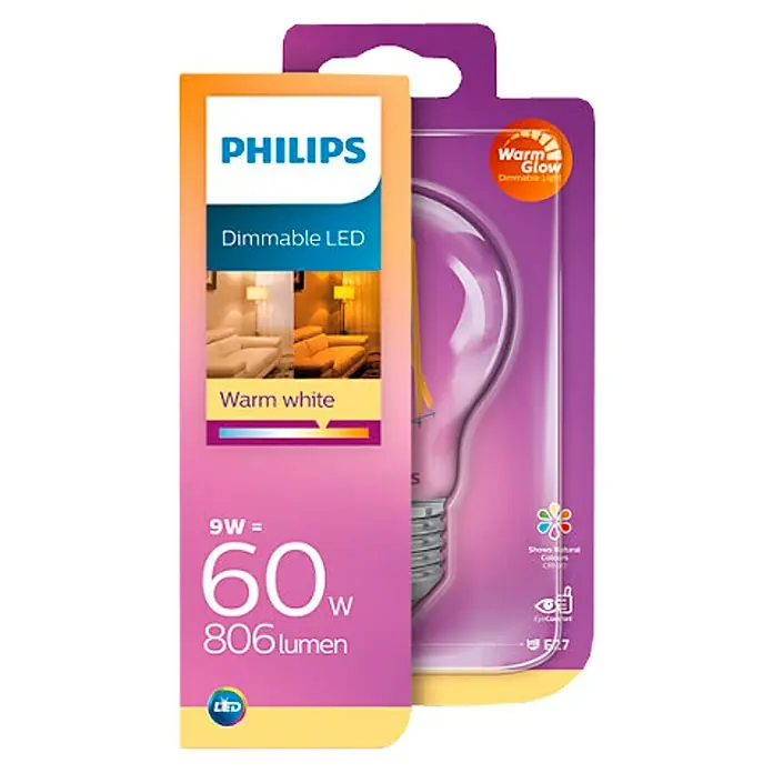 Philips Bombilla LED Vintage - 9 W, E27, Color de luz: Blanco cálido, Intensidad regulable, Redonda